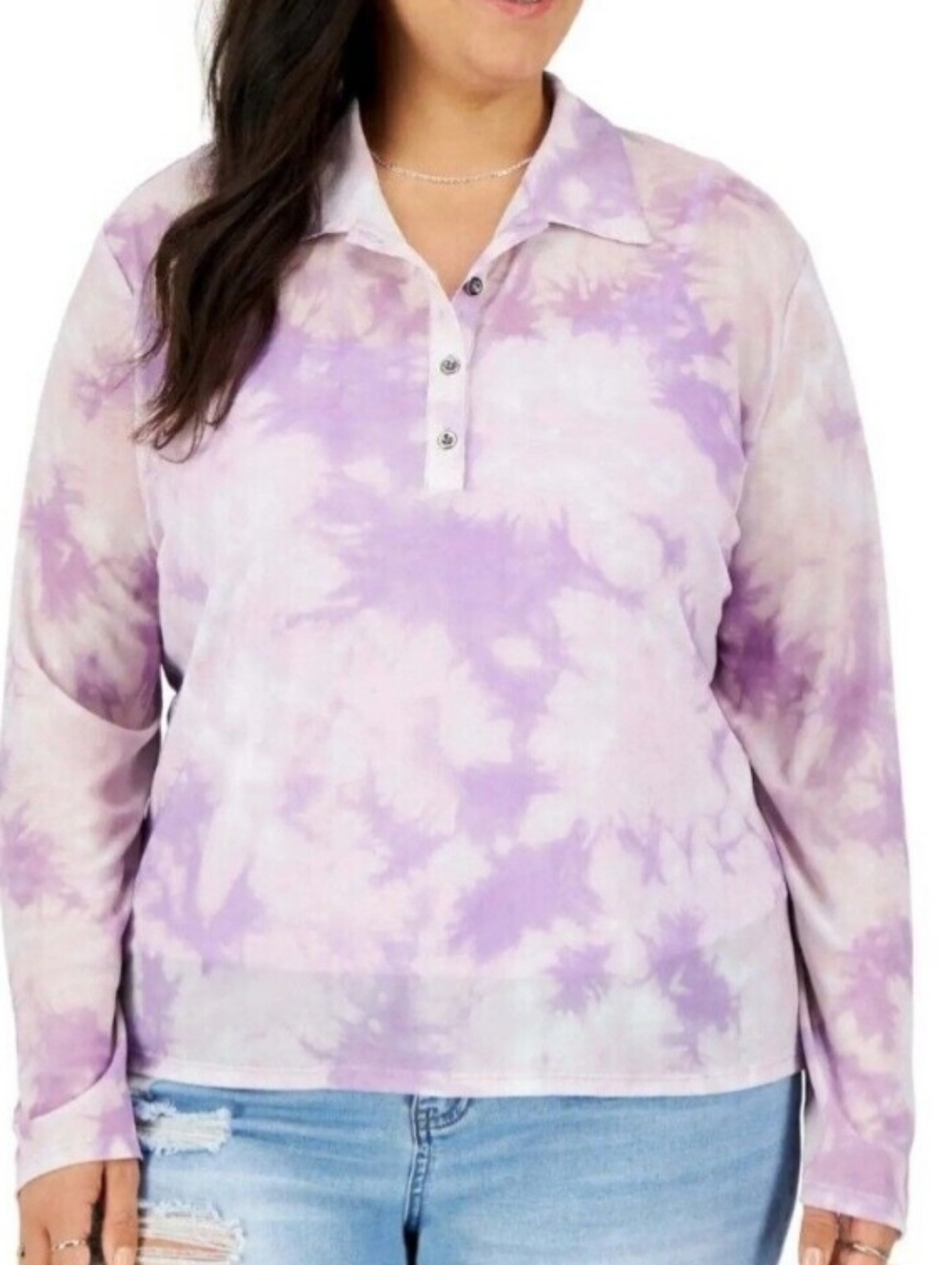 LOVE FIRE Top Women's Purple Tie-Dye Overlay 4-button Placket Plus Size 3X NWT